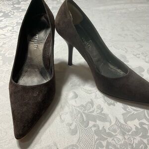 AMALFI Made In Italy Womens Size 4 1/2 B Chocolate Brown Leather Suede Stilleto